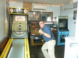 Mansfield  - His victorious expression has an inverse relation to his score at Skee Ball