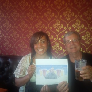 Bartender Kelly and Thebeerchaser with the logo