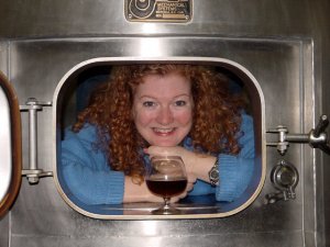 Lisa looking out of beer machine