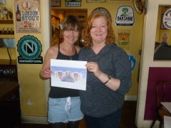 Susan, bar tender at Belmont Station with Lisa and Thebeerchaser logo