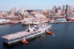 The USS CORONADO in Seattle Harbor