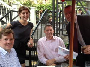 Swift, Eller and Jones with waitress, Jennifer, at Pope Bourbon House