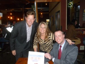 Beerchaser regulars, Dan Swift and Mike Jones with Michelle and Thebeerchaser logo