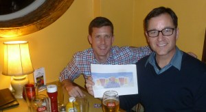 First-time Beerchaser, John Horvick, with West Coast Dave Hicks and Thebeerchaser logo