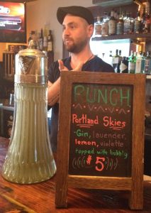 Christian explaining the special punch - gin, violette, lavender,lemon 