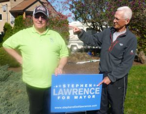A now re-elected Mayor with former Beerchaser of the Quarter, Jud Blakely on the right
