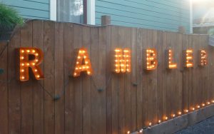 Outside by the bocce pit.