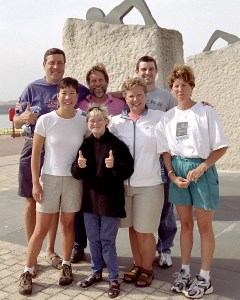 The Gaffney Team after the successful swim of the English Channel.  Tim first in the back row and Karen Gaffney in the front.