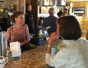 Becky, talking with Janet about her Oregon roots..