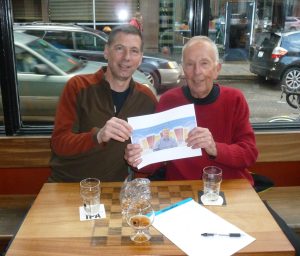 Charlie and Jack Faust with Thebeerchaser logo at Baileys Tap room sans food.....!