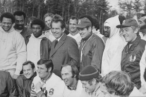 Public Domain - Wikimedia Commons (https://commons.wikimedia.org/wiki/File:Richard_M._Nixon_meeting_with_the_Washington_Redskins_football_team._-_NARA_-_194738.jpg) 23 November, 1971. From the Richard M. Nixon Presidential Library amd Museum